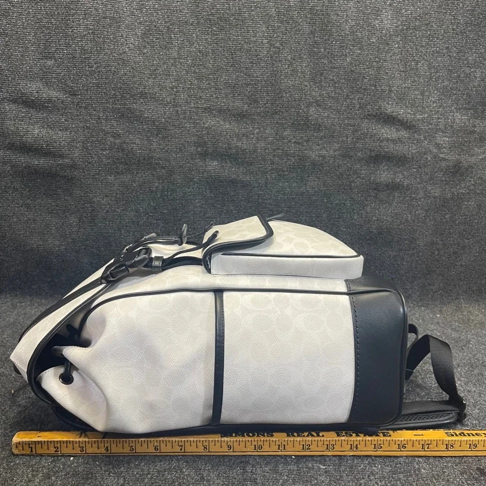 Coach CU201 Chalk/White & Black Leather Signature Canvas League Flap Backpack